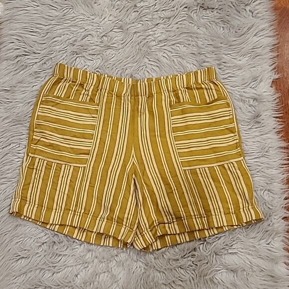 J jill womens‎ cuffed tan and mustard linen stripped shorts size large - Picture 1 of 5
